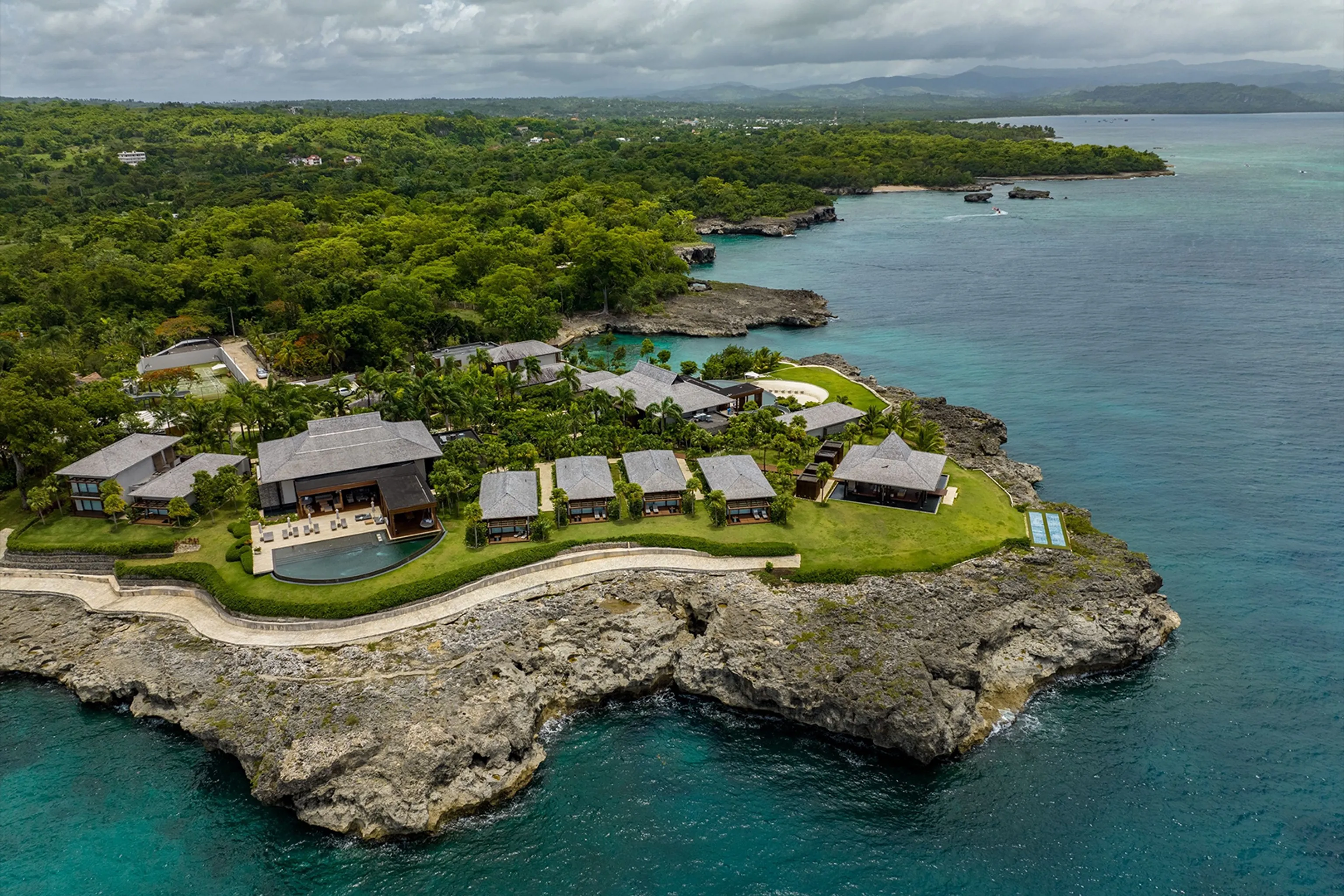 Aerial view of the coastline near Río San Juan